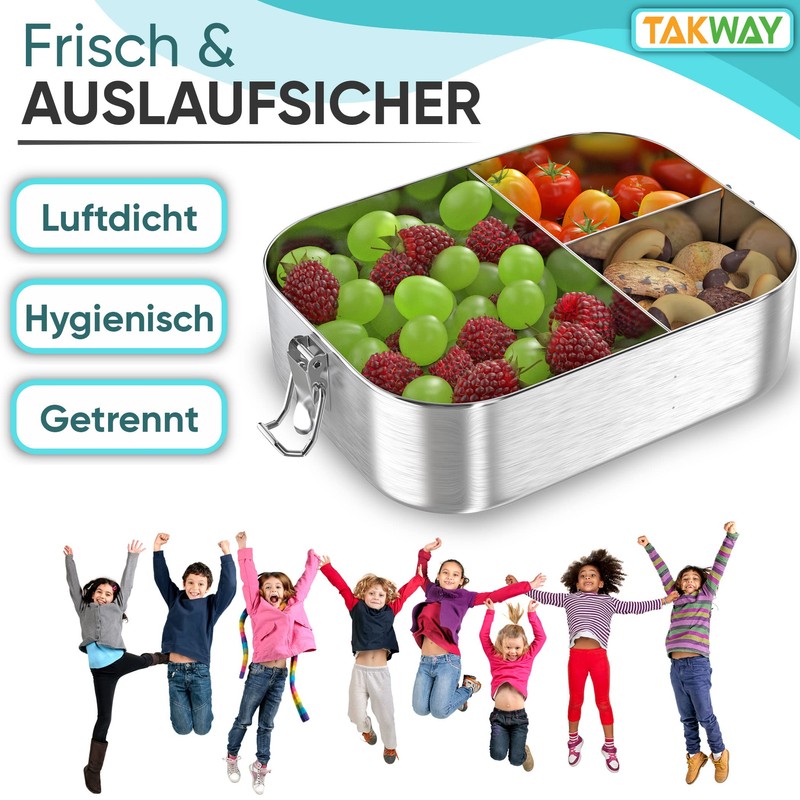TAKWAY Children's Stainless Steel Lunch Box with Compartments, 800 ml,