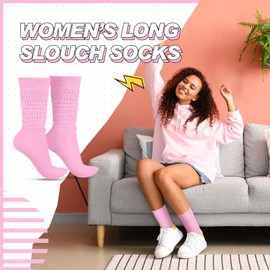 Geyoga Neon Slouch Socks,80s 90s Neon Women's Leg Warmers Extra Long Slouch Socks Soft Scrunch Knee High for Party(Pink)