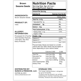 SUNBEST NATURAL Brown Organic Sesame Seeds in Resealable Bag (Brown, 1 Lb Pack of 2)
