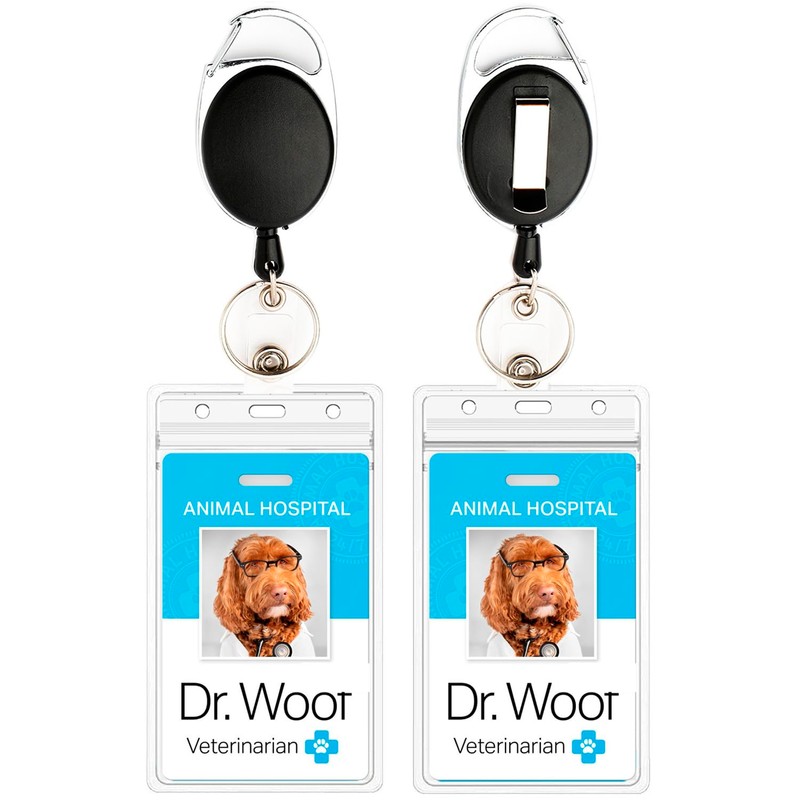 2-Pack Retractable Badge Reels with Clear ID Card Holders –
