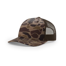 R RICHARDSON Richardson 112PFP Trucker Cap Snapback Blaze Camo Five Panel Adjustable Snapback - Bark Duck Camo/Brown
