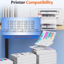 Compatible for EPT502 Ink Refill Bottle 4-Pack Replacement for ET-2850 ET-3850 ET-4850 ET-15000 Ink Refill for ET 2850 ET 3850 ET 4850 ET 15000 ET-2980 ET-2760 ET-3843 ET-3950 ET-4950 ET-3760 Printer