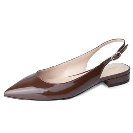 WONDERWAY Women Slingback Flat Pointed Toe Shoes,Buckle Closure Pumps Shoes(Brown,7)