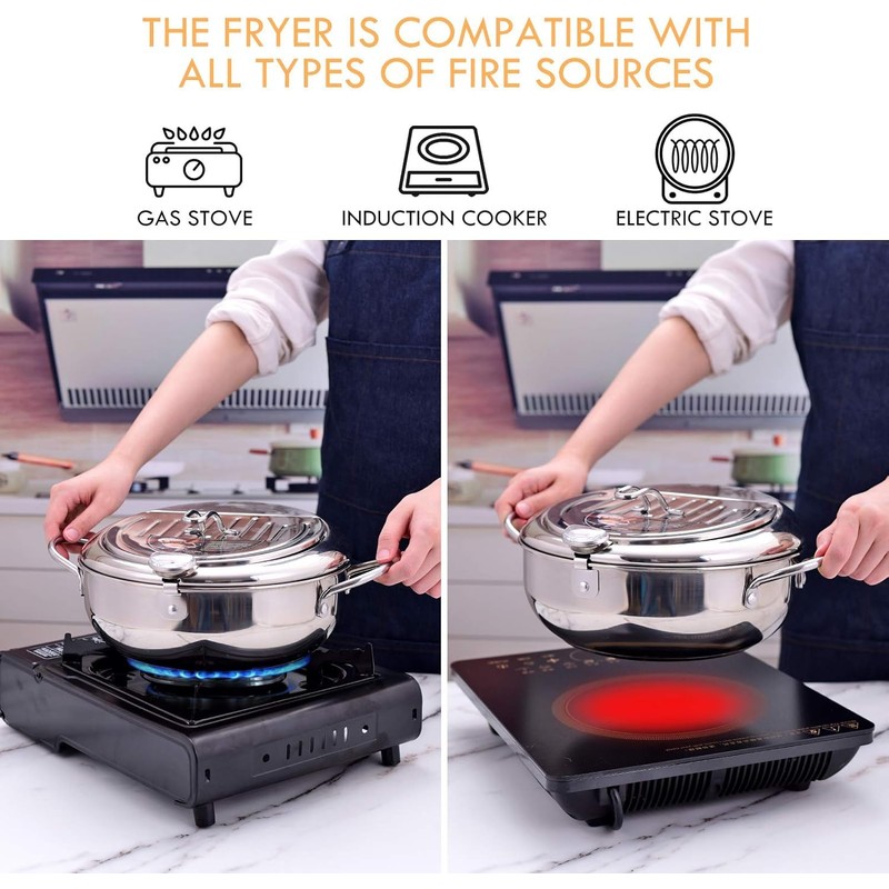 cuomaop Deep Fryer Pot, 304 Stainless Steel Japanese Frying Pot