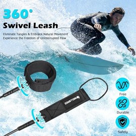 Mellbree Surfboard Leash, 10ft 7mm/6ft 5.5mm Premium Surf Leash SUP Leash, Double-Side Rotatable Wirst Paddleboard Rope Flexible for Leg Ankle Longboard Shortboard Boogie Board Stand-up Accessories