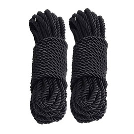 Angeer 2 pcs/set All Purpose Rope 8 mm 10M/32 Feet Length Strong Multifunctional Soft 100% Nylon Rope Natural Twisted Durable Long Ropes (Black)