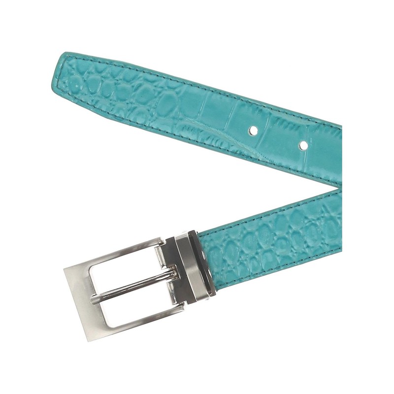 CTM Leather Croc Print Belt, 34, Turquoise