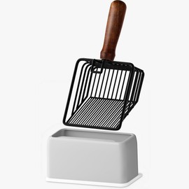 Morrean Large Metal Cat Litter Scoop, Stainless Steel Litter Scooper, Kitty Poop Scooper with Wooden Handle, Fast Sifting & Fine Sifting, Heavy Duty Deep Shovel - Black