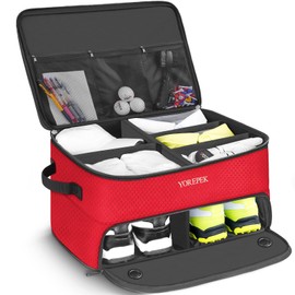 YOREPEK 2 Layer Golf Trunk Bag Organizer, Sturdy Golf Trunk Storage Storing 2 Pair Shoes and Golfing Essentials for Women In One, Towel, Hats, Cleaner Brush, Divot Tool, Gifts for Women Golfers, RED