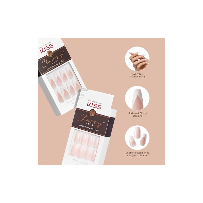 KISS UÑAS POSTIZAS GLUE ON LARGAS ESTILO FRENCH CON GEL