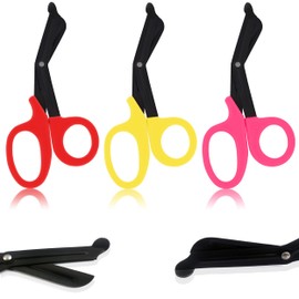 OdontoMed2011 Pack of 3 Shears First Aid Emergency Bandage Paramedic Nursing Scissor 7.25" Fluoride Coated (Red + Yellow + Pink) 7 1/4" EMT Utility Shears Scissors