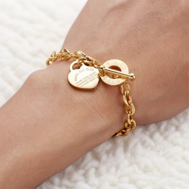 TruNova Charm Bracelet for Women, Heart Bracelet Bible Verse Bracelet 18K Gold Plated Love Bracelet toggle clasp, Birthday Gift for Women Teen Girls Mother Her