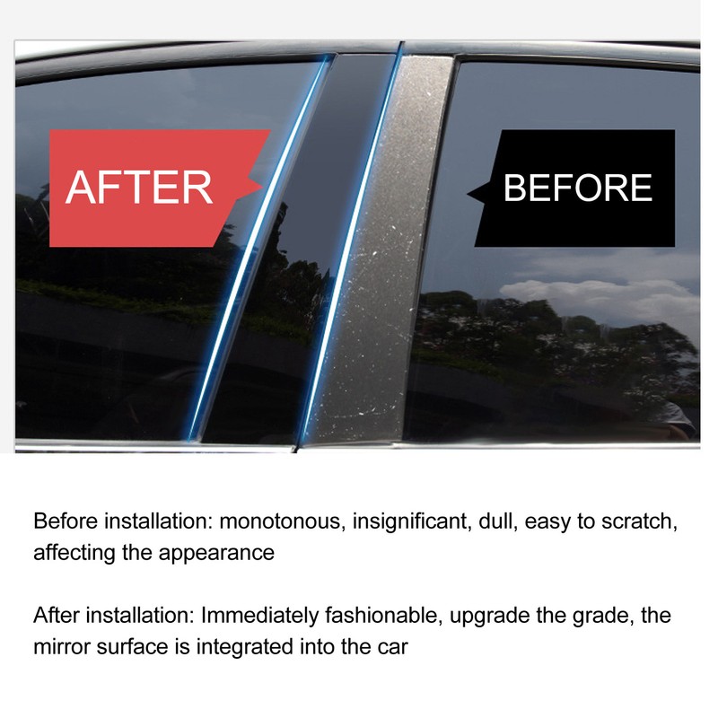 6 Pcs Side Door Window Cover Gloss Black Mirror Effect