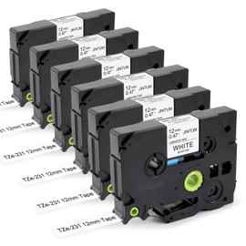 JINTUM 6 x TZe-231 12 mm Compatible with Brother P-Touch Label Maker Tapes 12 mm 0.47 White TZ Tape 12 mm 0.47 White for Brother PT-D210 PTD-400 PT-D410 PT-H100 PT-H105 PT-H107B