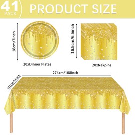 41 Pcs Shiny Glitter Diamond Party Tableware Set - Yellow Princess Plates, Napkins, Gold Tablecloth - Sparkling Dinnerware for Birthday, Baby Shower, Wedding