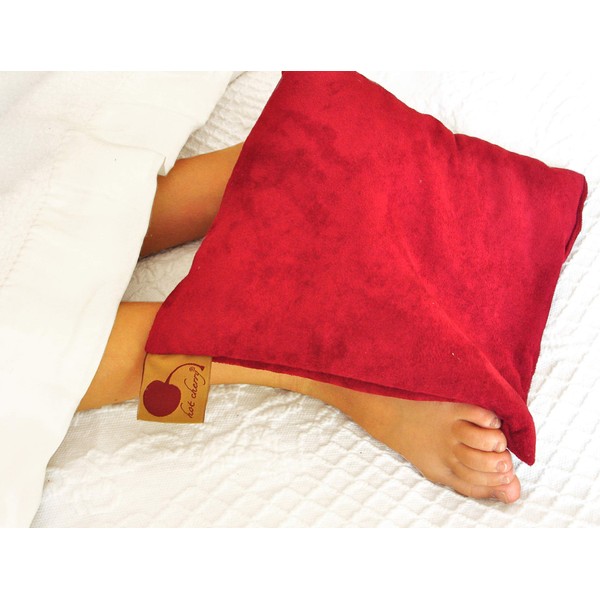 Hot Cherry Pit Pillow Square - Natural Moist Heat or Cold Therapy for Muscle Pain, Tension Relief, Headaches, Arthritis, Microwavable (Red Ultra Suede) FSA/HSA Approved