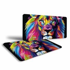 Pehede License Plate Rainbow Lion Head Abstract Art Home Decor Signs for Women Men Aluminum Metal License Plate 6X12 Inch