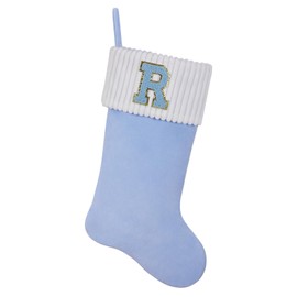 Shgngle - Medias de Navidad bordadas de 20 pulgadas, medias de Navidad personalizadas de terciopelo azul claro, decoraciones navideñas familiares y regalo de Navidad (R)
