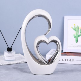 UANYEMON Love Statue Valentines Heart Decorations Ceramic Heart Statue - Double Heart Sculpture Table Shelf Ornaments, Anniversary Couple Gift for Her Home Decor Ceramic Heart Sculptures Figurine