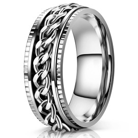 LIAN Stainless Steel Spinner Rings for Men Women Fidget Rings Chain Ring Band Rings 8mm Black/Silver 6-13