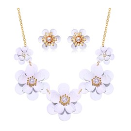 Boho Choker Necklace for Women Cute Flower Collar Necklace Statement Chunky Pearl Charm Summer Beach Chokers Necklaces Gifts for Women (W choker earrings)