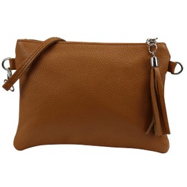 SH Leder Anny G248 Genuine Leather Shoulder Bag, Clutch Bag, Small Evening Bag, 22 x 15 cm, Cognac