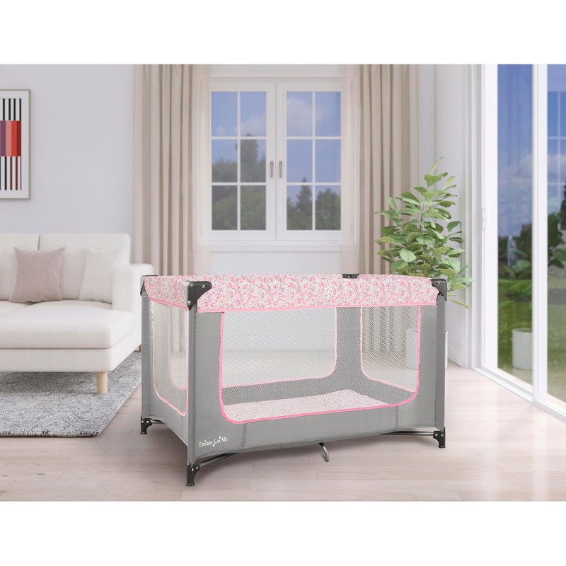 Dream On Me Zodiak Portable Playard in Grey and Pink,