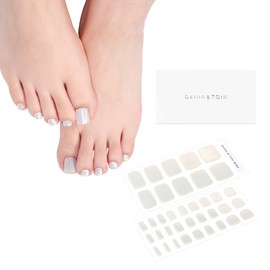 DANNI & TONI Semi Cured Gel Toenail Strips Aurora White (Lustre Bliss) Glazed Donut Gel Toenail Stickers Cool Gel Pedi Wraps 37 Stickers