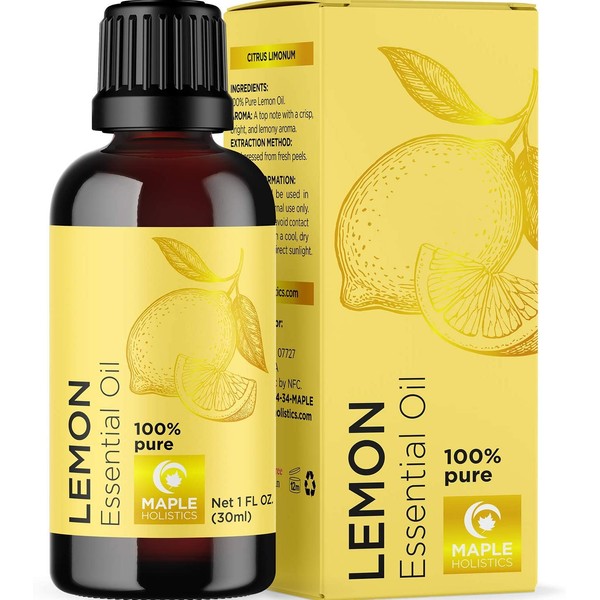 Lemon Essential Oil Therapeutic Grade Aromatherapy for Diffuser - 100% Pure Cold Pressed Undiluted Oil for Stress - Lemon Oil for Skin + Hair - Multipurpose Cleaner - Energizing + Uplifting Aroma