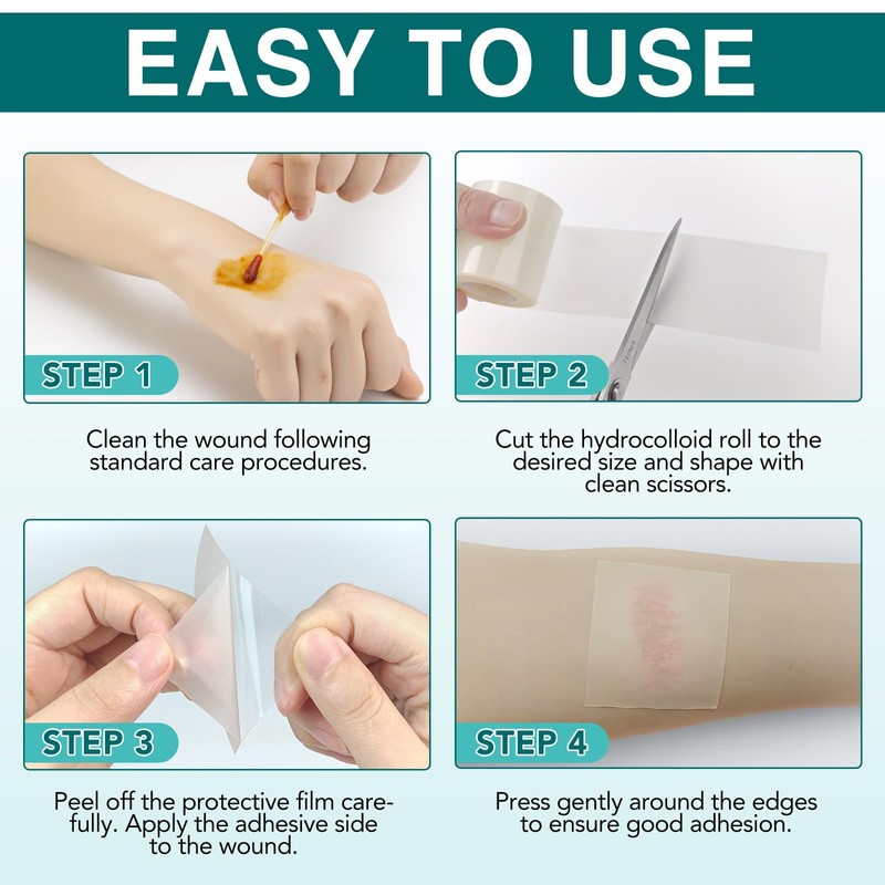 Hydrocolloid Roll for Wound Care - Cut-to-Size, Large Waterproof Hydrocolloid