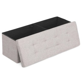 Athena Collection 43" Storage Ottoman Bench Folding Bench with 130L Hidden Storage, Large End of Bed Bench Linen Foot Rest Stool Chest with Flipping Lid for Living Room Bedroom Entryway, Sandy Beige