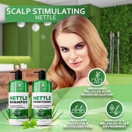 BELLISSO Nettle Shampoo and Conditioner Set - Sulfate Free to Boost Volume - Thickening, Strengthening, Volumizing Formula for Fine and Thinning Hair Women and Men - 16 Fl Oz (Pack of 2)