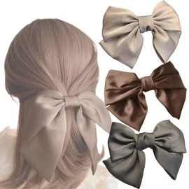 3 Pcs Vintage Bow Hair Clips Large Bow Hair Clips Hair Barrettes French Bowknot Hair Clips Headpiece For Women Girls (Black Brown Khaki)