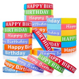 48 pulseras de goma para regalo de feliz cumpleaños, pulseras elásticas de silicona de colores para suministros de fiesta de cumpleaños (lindo estilo)