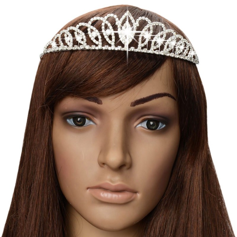 Bseash - Tiara de cristal plateado con corona de princesa,