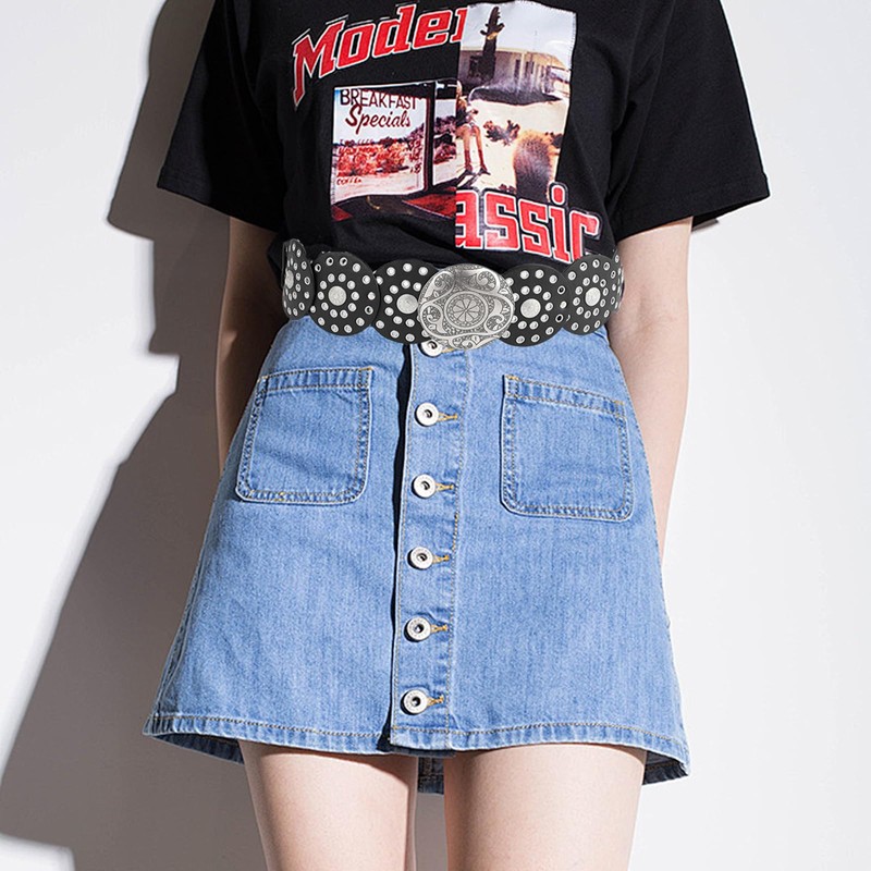 Eterspr Concho Leather Disc, Wide Disc Belt for Women, Boho