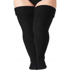 Plus Size Thigh High Socks for Thick Thighs - Womens Extra Long & Thick Over the  Knit High Socks Leg Warmers - Size: Black - 2