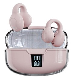 Clip On Earbuds, J300 Open Ear Ear Clip Headphones Wireless Bluetooth 5.3, Waterproof Sweatproof Sports Earbuds with LED Power Display & Charging Case, Comfort Fit for Running (P