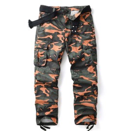 AKHIKING Men's Camo BDU Cargo Tactical Ripstop Casual Lightweight Baggy Combat 100% Cotton Pants with 8 Pocket Orange 32