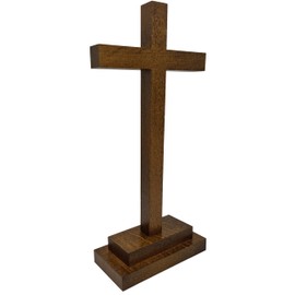 Lunexus Holzkreuz stehend 28,5 cm Buchenholz - gesegnet - Handarbeit Kreuz Holz Stehkreuz Hausaltar Kreuz Deko Holzkreuz klein Friedenskreuz Legekreuz Holz Kommunion Geschenk religiöse Dekoration