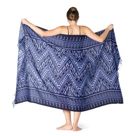 PANASIAM Kiowa Sarong - Lunghi, Large Beach Towel, Pareo, Hip Scarf, Wrap Skirt, Bikini Throw - Unisex Women Men - Sauna, Holiday - 100% Viscose, indigo