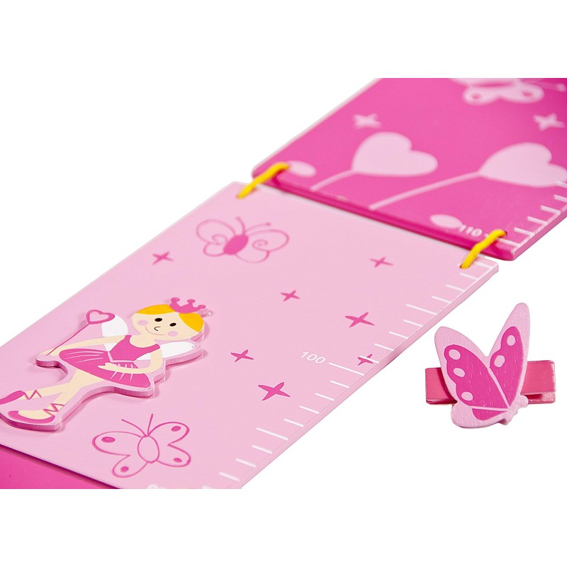Children's Wooden Height Chart Pink Princesses for Girls Nursery