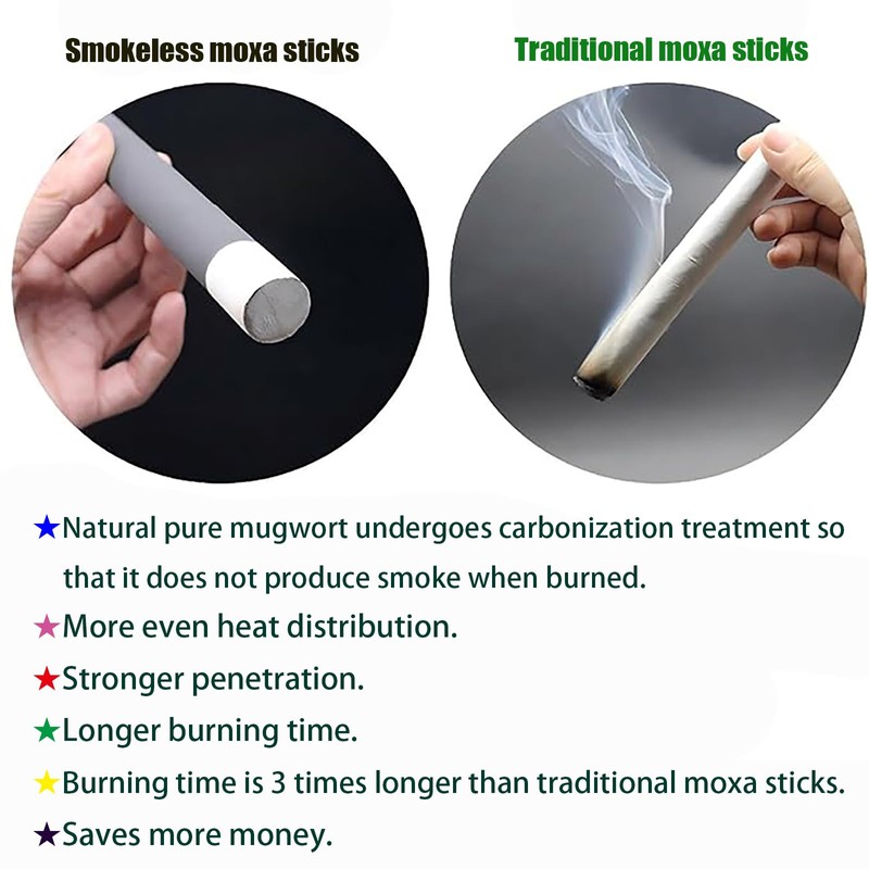 Natural Moxa Sticks for Moxibustion - Smokeless Herbal Therapy, Pure