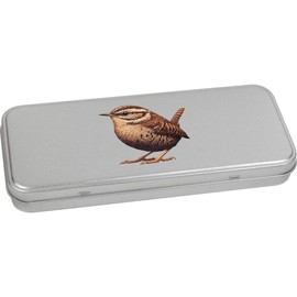 Azeeda 'Resting Wren Bird' Metal Hinged Stationery Tin/Storage Box (TT00266932)