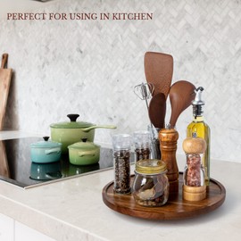 ANBOXIT Lazy Susan Organizer for Table, 12 Inch Wooden Lazy Susan Turntable for Cabinet, Acacia Wood Turntable Kitchen Spice Rack (2 Pack)