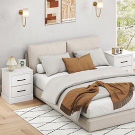 Giantex Modern Nightstand Set of 2, Wood Bedside Table with 2 Storage Drawers, Compact Floor Night Stand End Table, White Accent Sofa Side Table for Bedroom