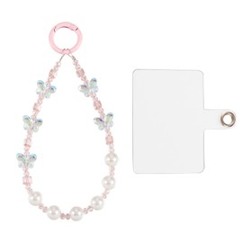 Craftdady Butterfly Beaded Phone Wrist Strap Cute Resin Beads Phone Lanyard with Plastic Sheet Aesthetic Phone Charms Strap Pearl Beaded Detachable Phone Chain for Women Keychain Bag Decorations,Pink