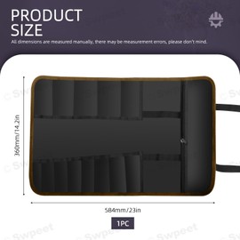Swpeet 23×14.2 Inches Black Tool Roll Organizer, Heavy Duty Tool Bag Organizer, Roll Up Tool Bag Wrench Roll Organizer Bag Ideal for Craftwork Handyman Electrician Plumber Mechanic