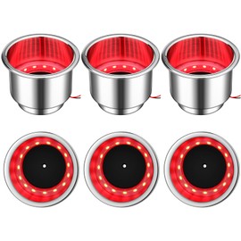 Yexiya 6 Pcs LED Cup Holder Marine Drink Holder Stainless Steel Cup Holders Insert with Drain for Boat Yacht Car Camper Truck RV(White)