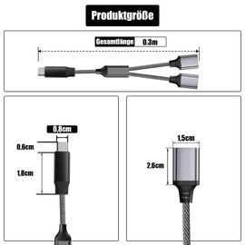 Powice USB C Splitter, USB C Splitter 1 zu 2 USB2.0 Kabel, 10 W Wiederaufladbarer US-BSplitter 1 auf 2, US-B C Verteiler Geeignet für US-B Schnittstellenerweiterung(Silber)